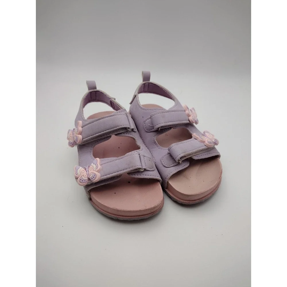 First Steps Girls Lavender Purple Butterfly Strappy Sandals Size 10 Hook & Loop